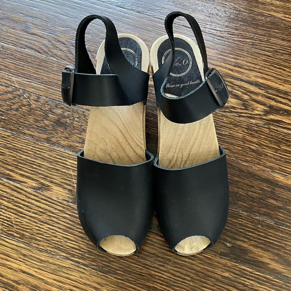 no. 6 store black peep toe high heel clogs size 38